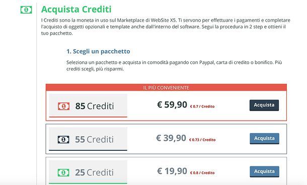 Acquisto crediti WebSite X5