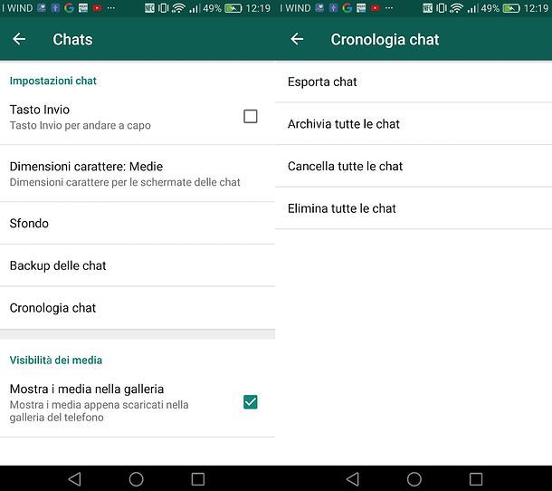 Cancellare messaggi WhatsApp Android