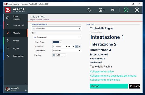 Stili pulsanti WebSite X5