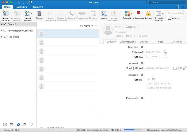 Come importare contatti Outlook Mac