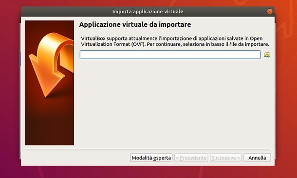 Importazione immagine in VirtualBox