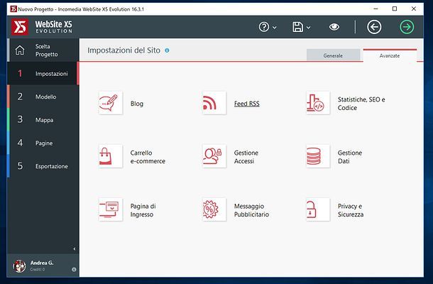 Impostazioni avanzate sito in WebSite X5