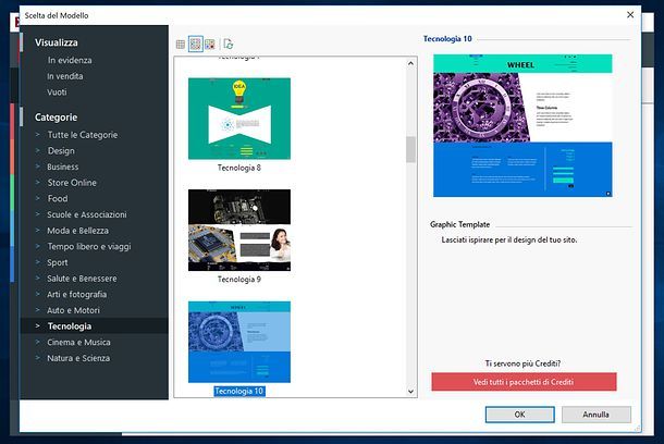 Scelta template WebSite X5
