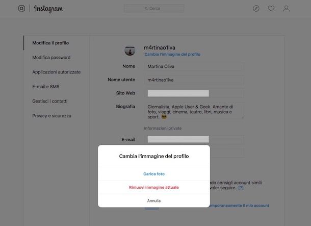 Come cambiare profilo Instagram da PC