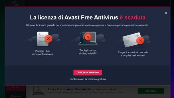 Come rinnovare Avast Free licenza scaduta