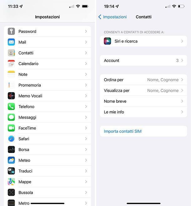 Impostazioni iOS