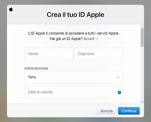 Creazione Apple ID