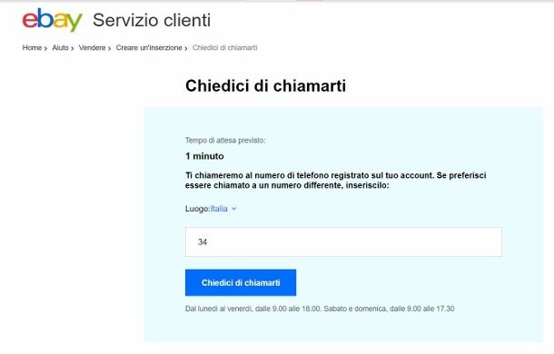 Contattare eBay telefonicamente