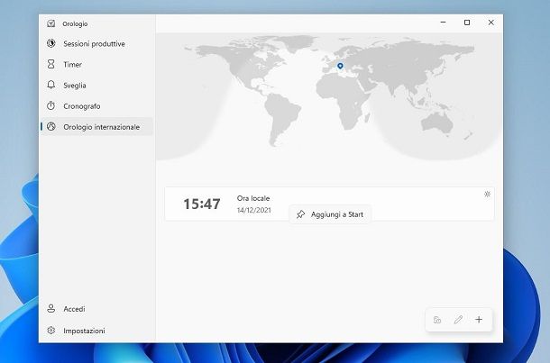 Orologio Windows 11 menu Start