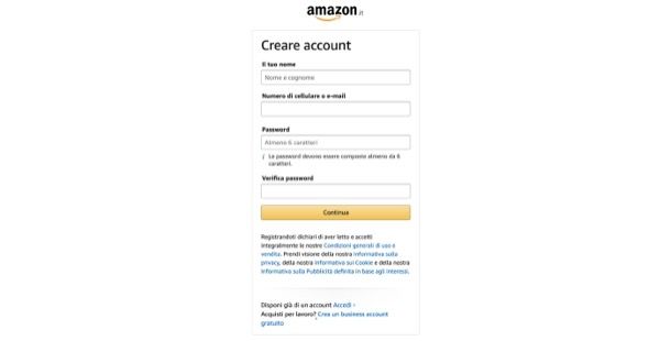 Creare account Amazon