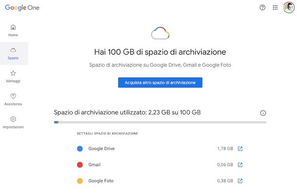 Spazio di archiviazione Google One