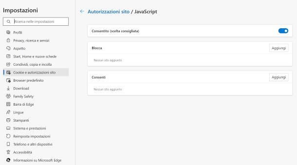 Come abilitare Javascript su Edge