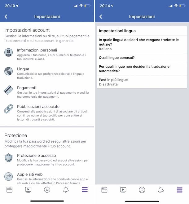 Come cambiare lingua su Facebook da cellulare