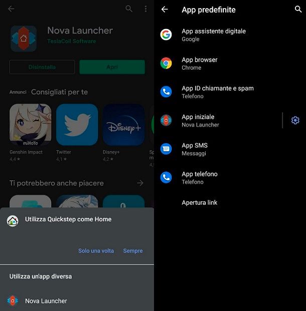 Impostare Nova Launcher App predefinita
