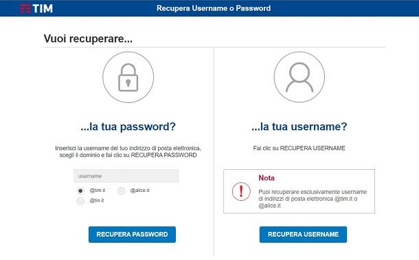 Recupero della password Alice Mail