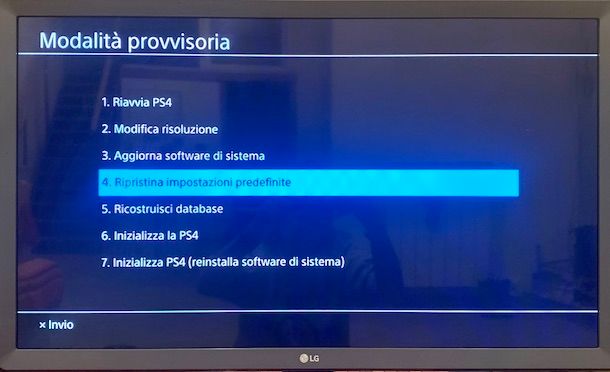 Reset modalità provvisoria PS4