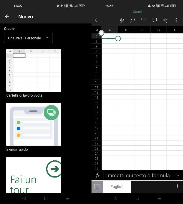Creare e aprire un foglio elettronico