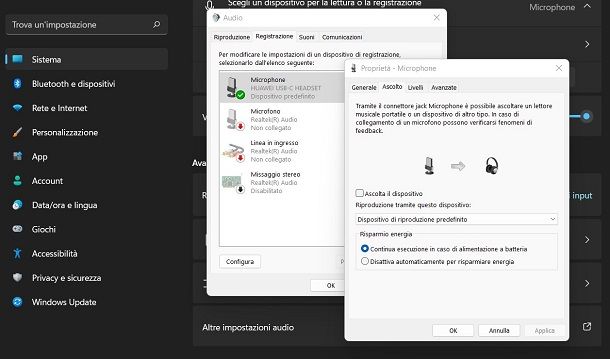 Sentire il microfono nelle casse su Windows 11