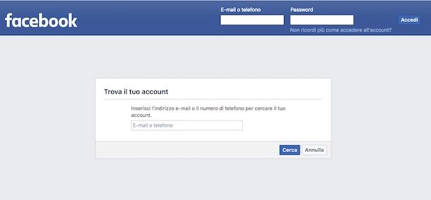 Come eliminare account Facebook senza credenziali