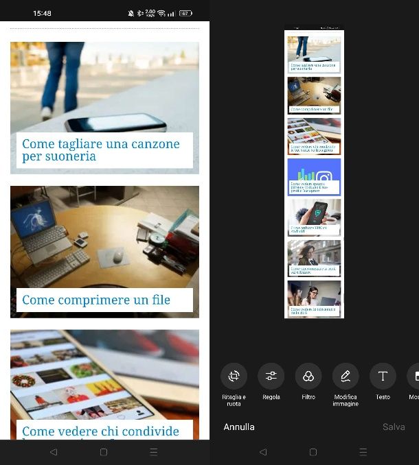 Come salvare una pagina Web come immagine su smartphone e tablet