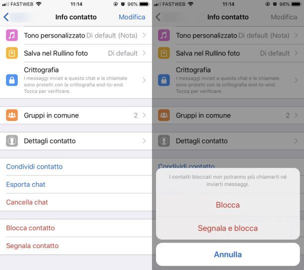 Bloccare contatto WhatsApp iPhone