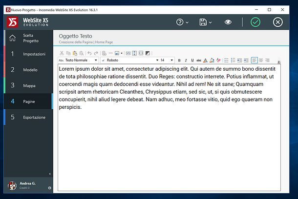 Editor testo WebSite X5