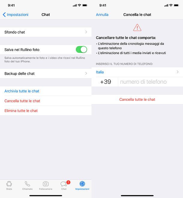 Cancellare messaggi WhatsApp iPhone