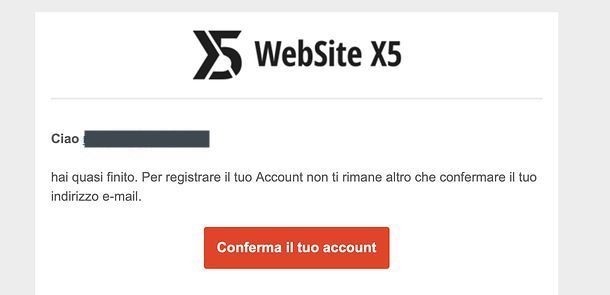 Conferma account WebSite X5