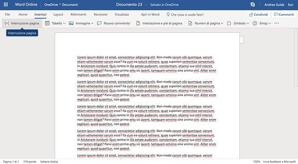 Come aggiungere una pagina su Word online