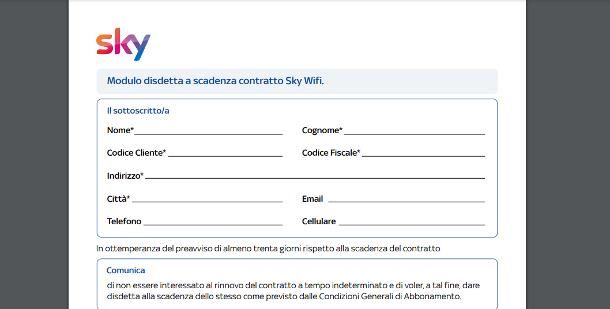 Disdetta abbonamento Sky WiFi per scadenza o recesso anticipato