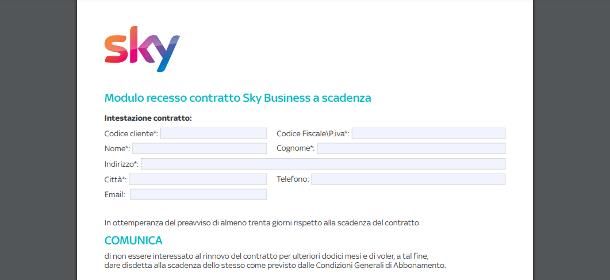 Disdetta abbonamento Sky business — Sky Bar