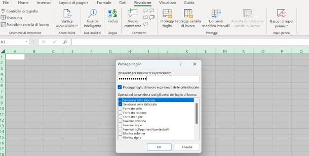 Come nascondere colonne Excel con password