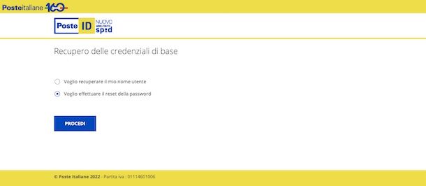 Recupero password PosteID abilitato a SPID