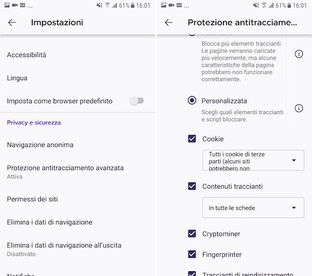 Bloccare cookie Firefox Android