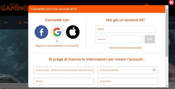 Registrazione Instant Gaming