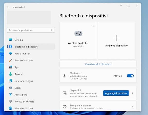 Attivare Bluetooth dalle Impostazioni di Windows 11