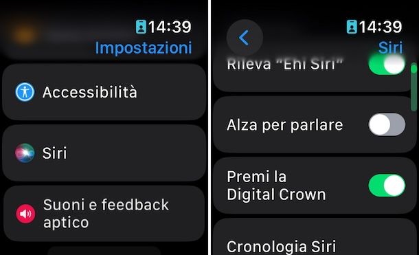 Impostazioni Siri Apple Watch