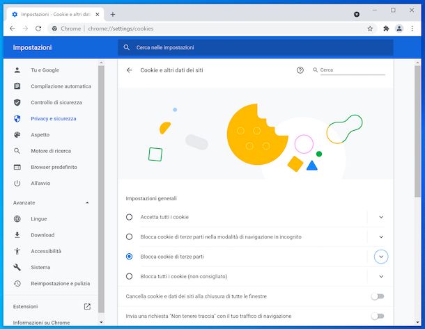 Blocco cookie Chrome