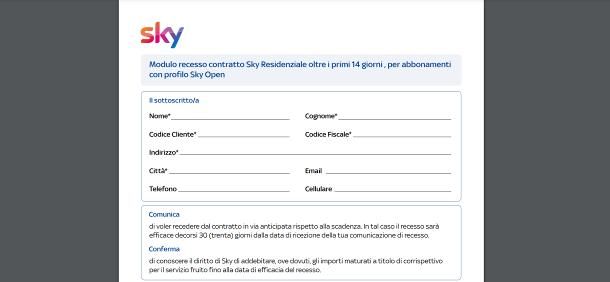 Disdetta abbonamento Sky TV per scadenza o recesso anticipato