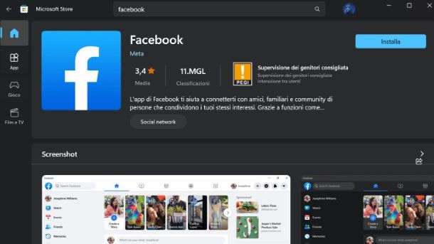 Installare Facebook su Windows 10/11