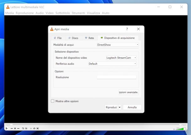 VLC registrazione webcam