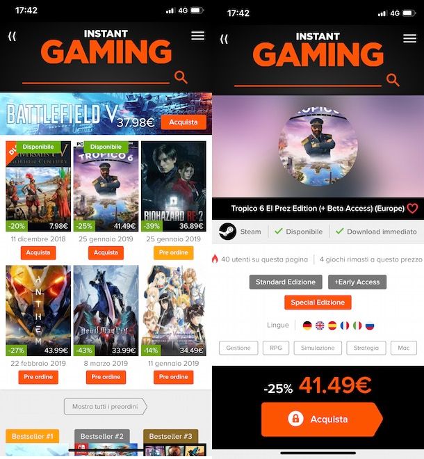 Come funziona Instant Gaming da smartphone e tablet