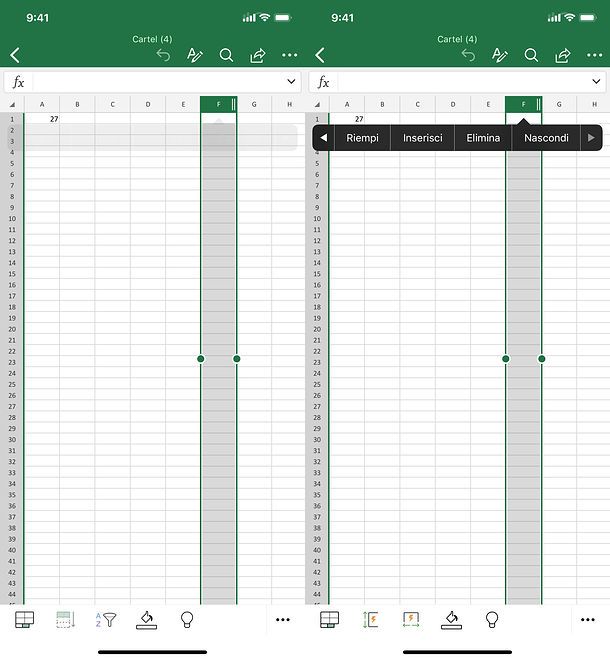Come nascondere colonne in Excel