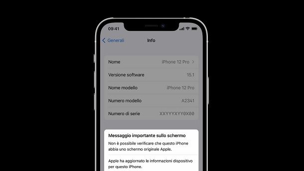 Indicazione iOS Schermo non originale