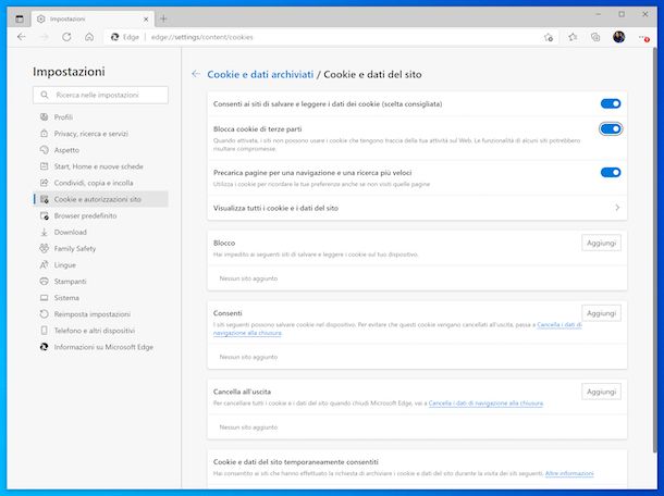 Bloccare cookie Edge