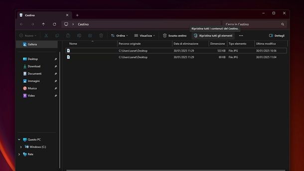 Ripristino Cestino Windows 11