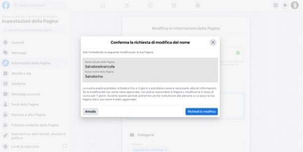 Modificare nome pagina Facebook