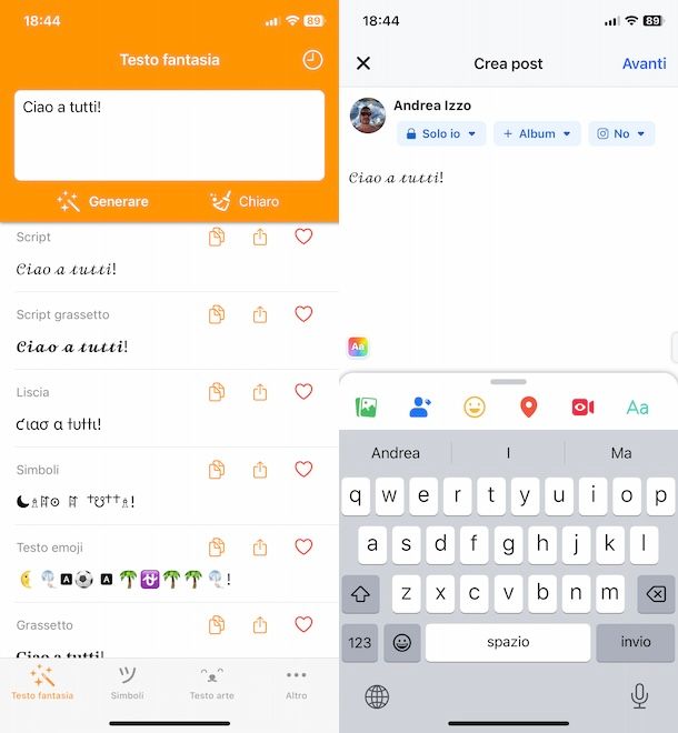 Scrivere in corsivo su Facebook da iPhone