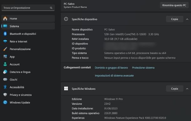 Strumenti predefiniti per vedere i componenti del PC Windows