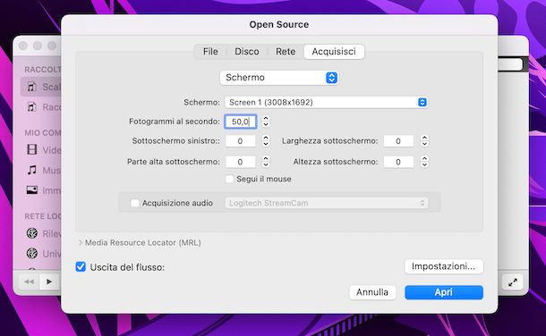 VLC registrazione schermo Mac